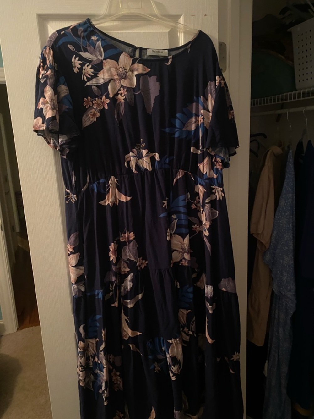 SHEIN Navy Blue Floral Tiered Maxi Dress